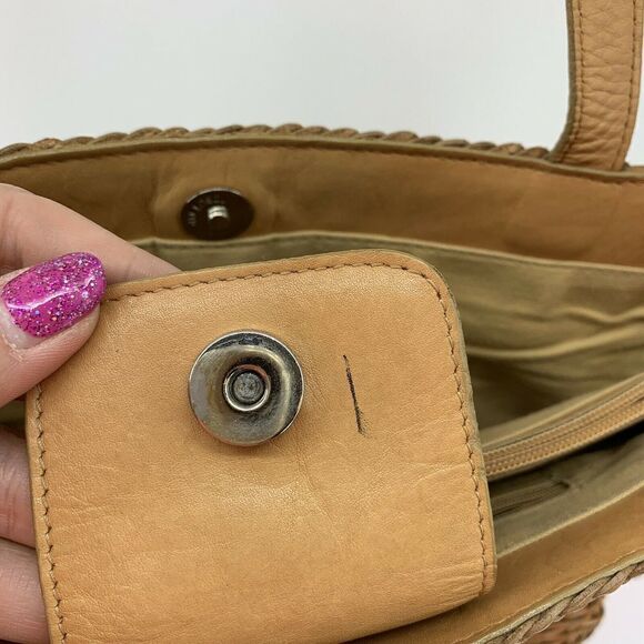 Fossil Tan Leather Woven Hand Bag Purse - Picture 9 of 12